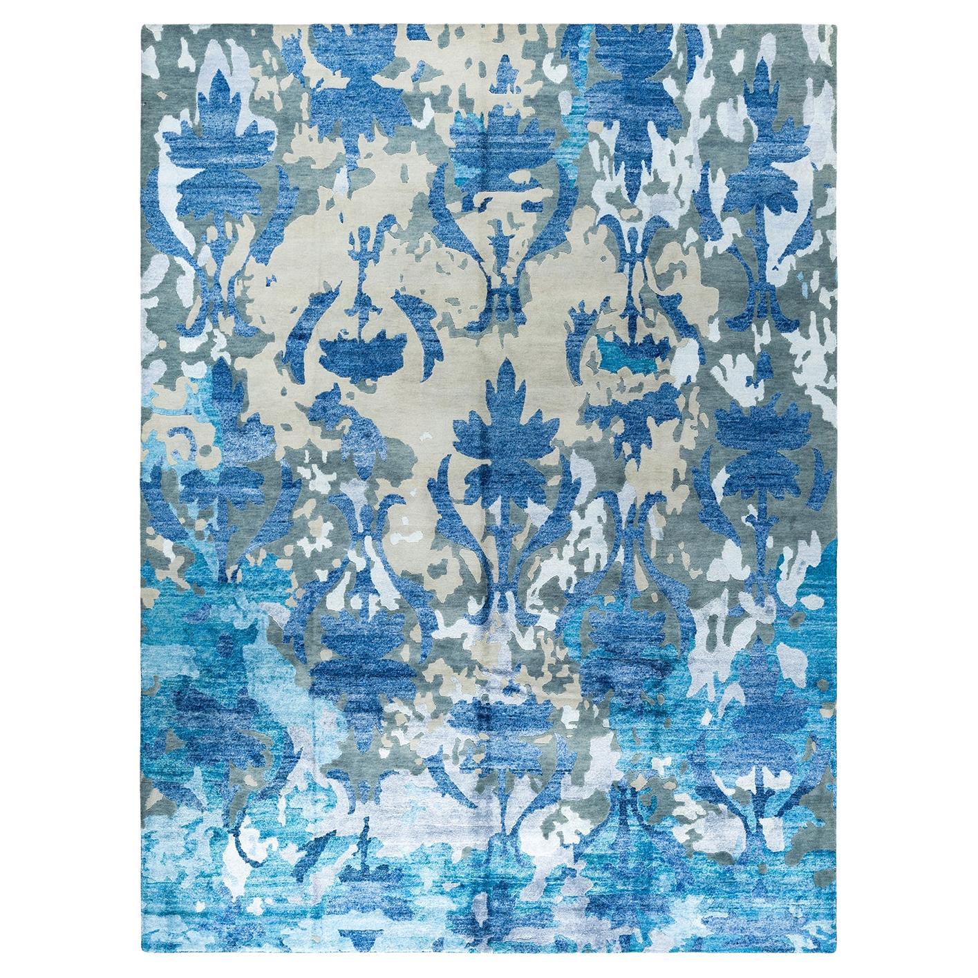 Contemporary Modern Hand Knotted Abstract Silk & Wool Gray Area Rug 9'0" x11'10"