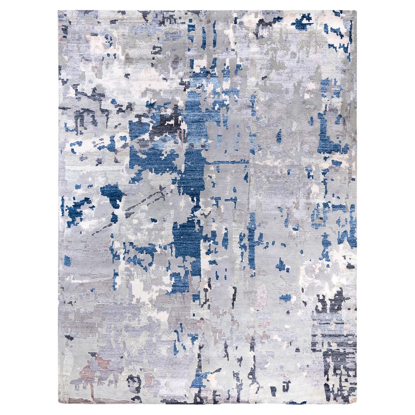Contemporary Modern Hand Knotted Abstract Silk & Wool Gray Area Rug 9'1" x 12'0"