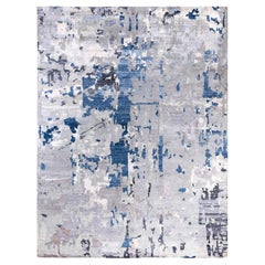 Tappeto moderno e contemporaneo in seta astratta e lana grigio annodato a mano 9'1" x 12'0"