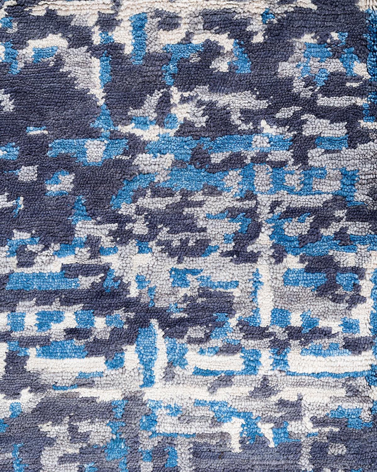 Indian Contemporary Modern Hand Knotted Abstract Silk & Wool Gray Area Rug 9'1