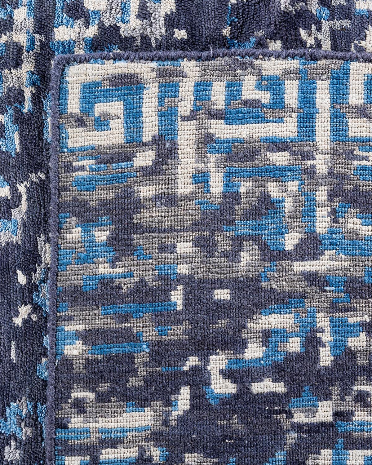 Contemporary Modern Hand Knotted Abstract Silk & Wool Gray Area Rug 9'1