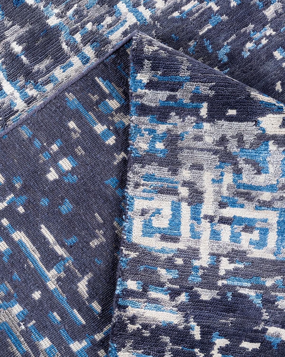 Contemporary Modern Hand Knotted Abstract Silk & Wool Gray Area Rug 9'1