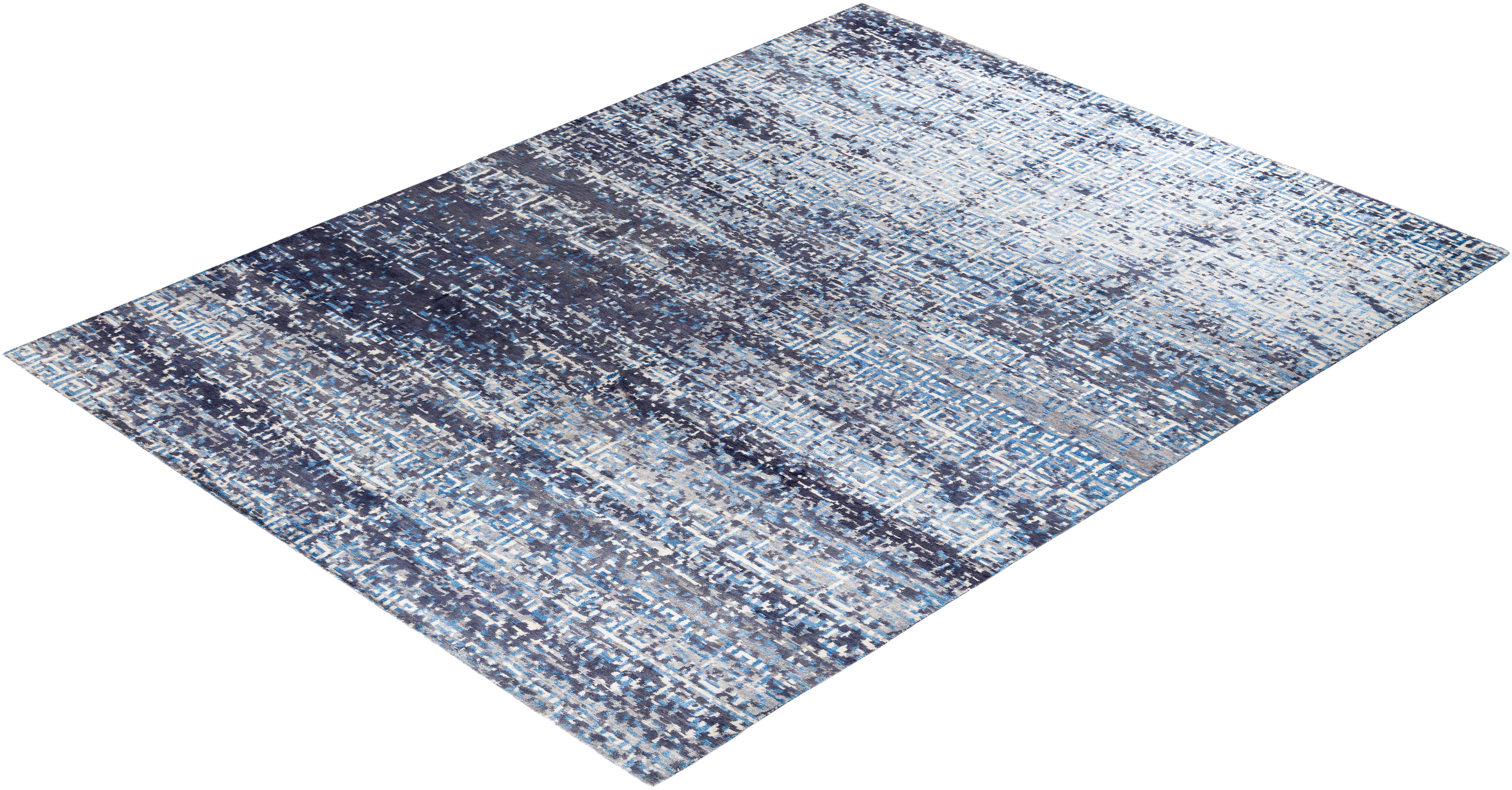 Contemporary Modern Hand Knotted Abstract Silk & Wool Gray Area Rug 9'1