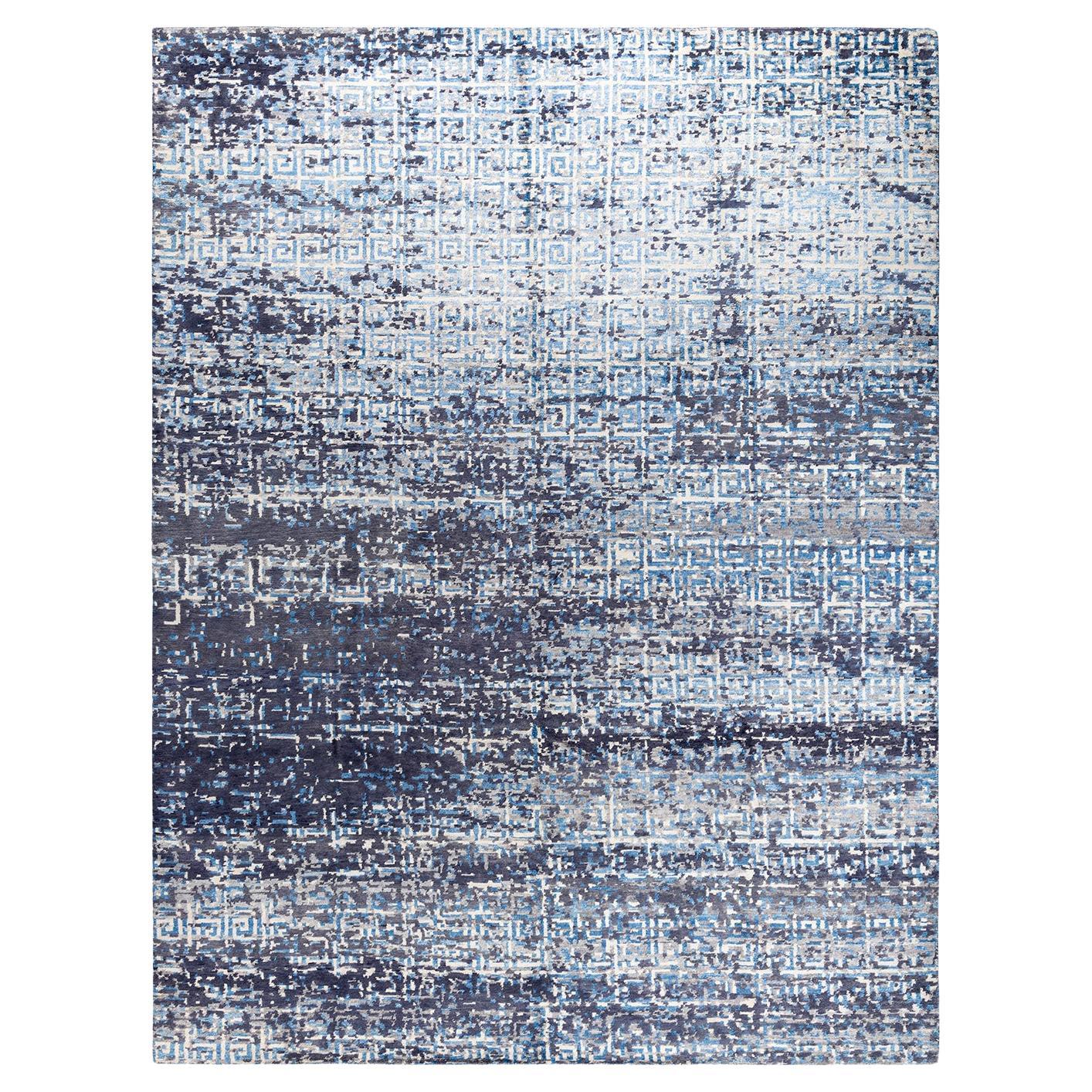 Contemporary Modern Hand Knotted Abstract Silk & Wool Gray Area Rug 9'1" x11'10" For Sale