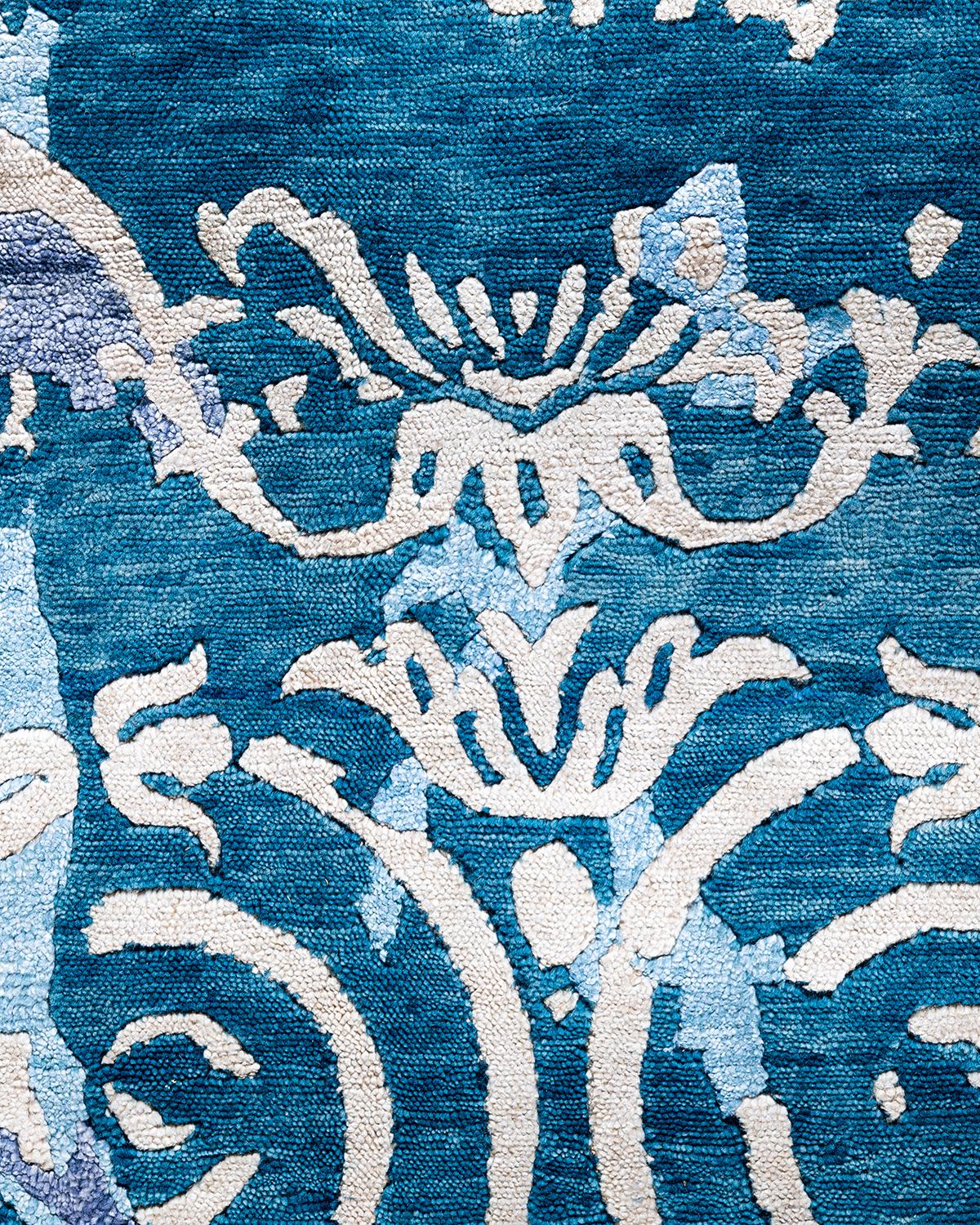 Indian Contemporary Modern Hand Knotted Abstract Silk & Wool Gray Area Rug 9'1