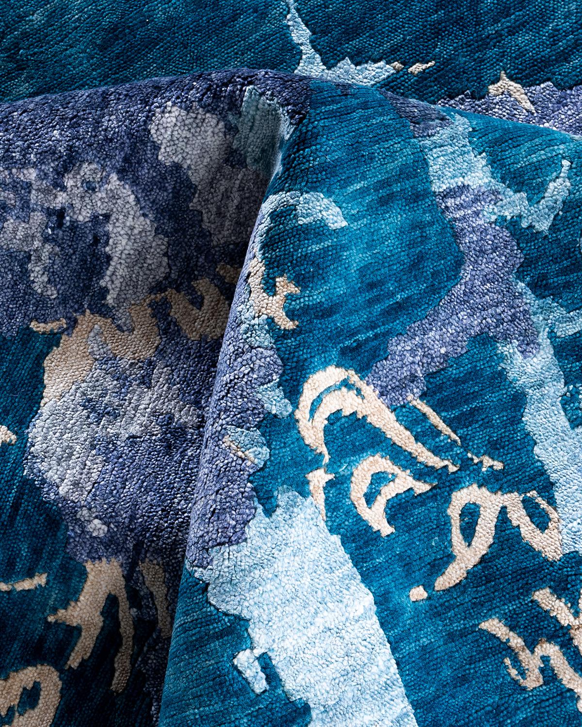 Contemporary Modern Hand Knotted Abstract Silk & Wool Gray Area Rug 9'1