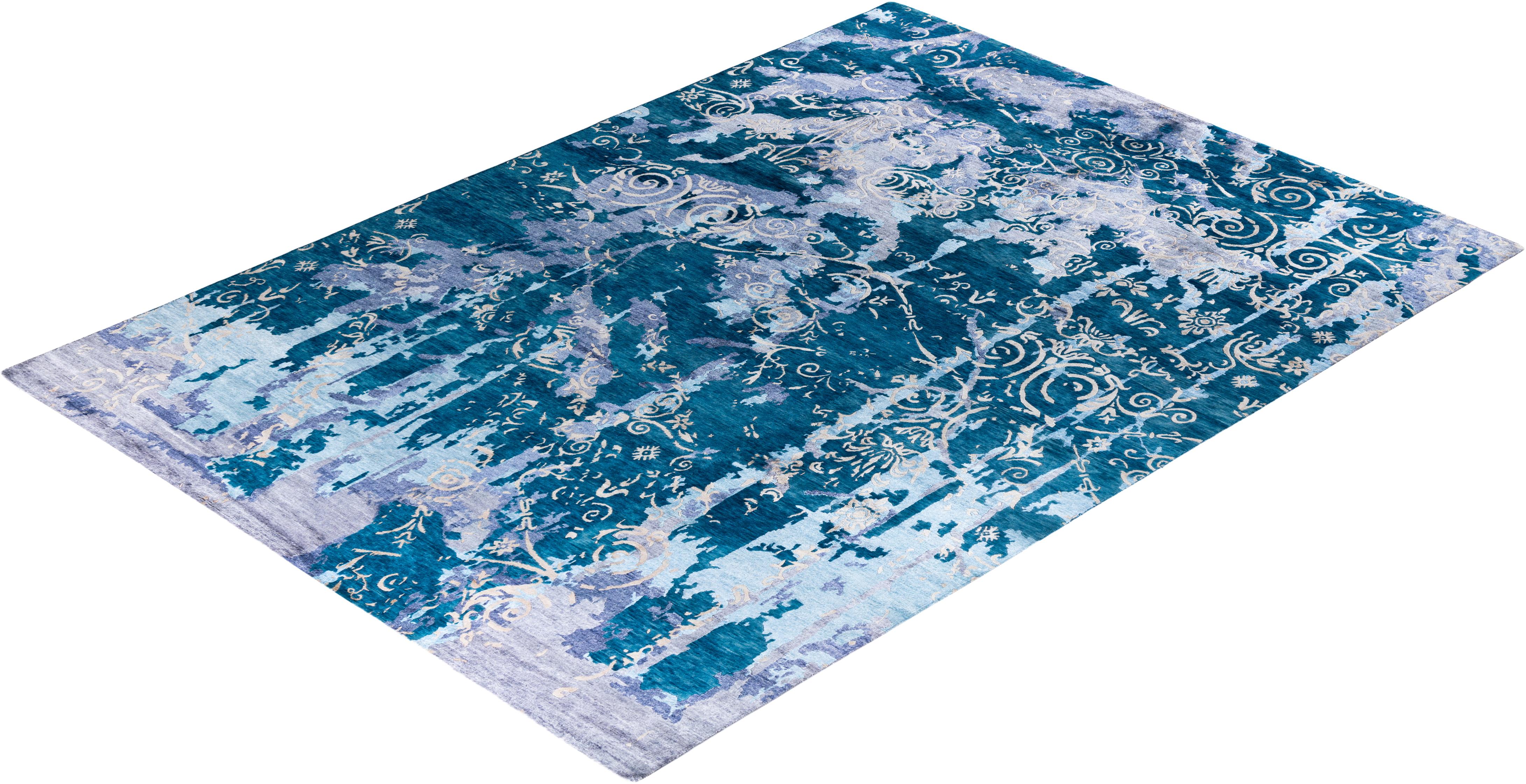 Contemporary Modern Hand Knotted Abstract Silk & Wool Gray Area Rug 9'1