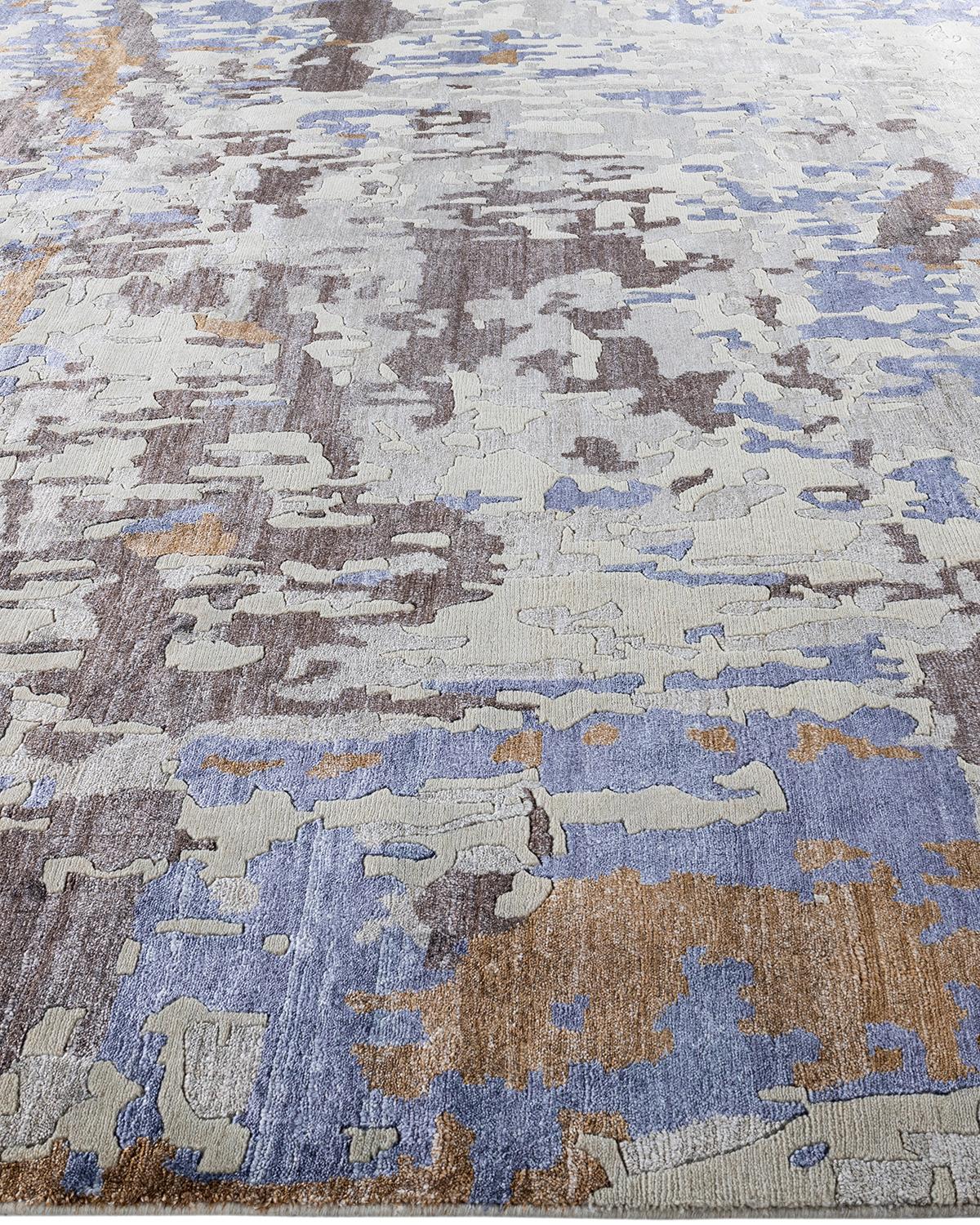 Annodato a mano Tappeto moderno e contemporaneo in seta astratta e lana grigio annodato a mano 9'2