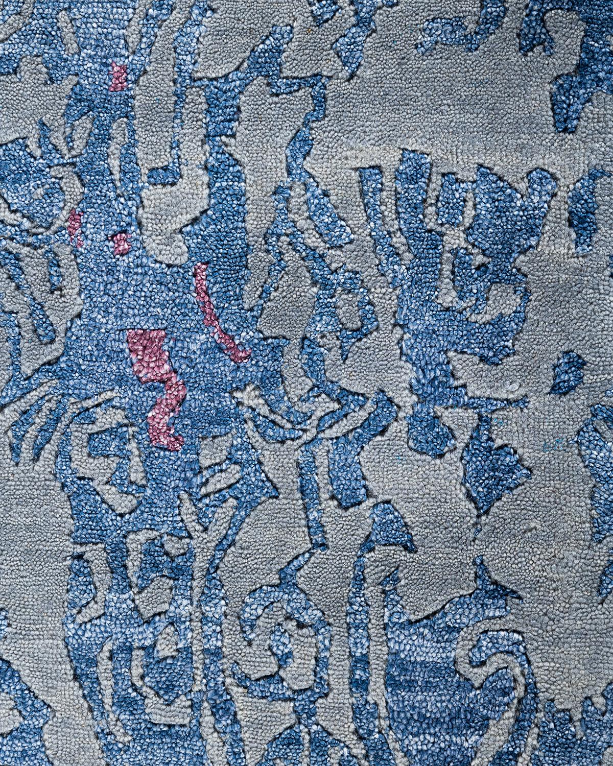 Alfombra de lana y seda abstracta anudada a mano, moderna y contemporánea 9'2 
