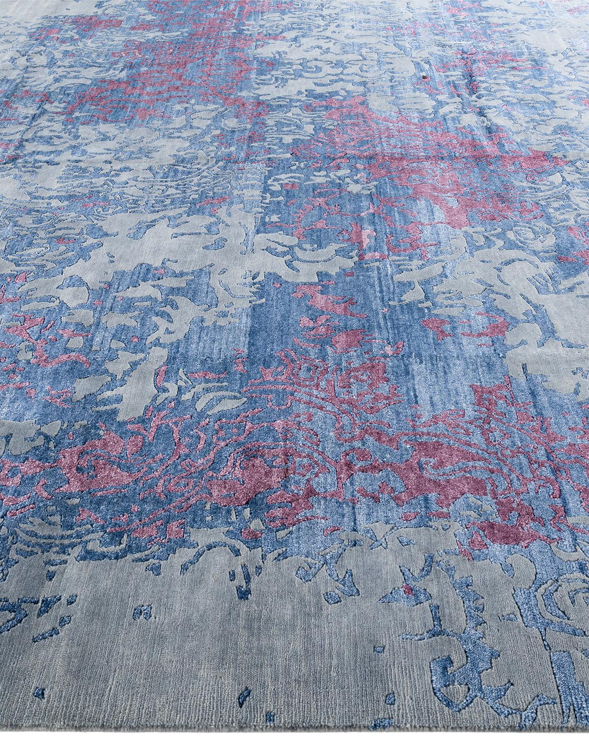 Alfombra de lana y seda abstracta anudada a mano, moderna y contemporánea 9'2 