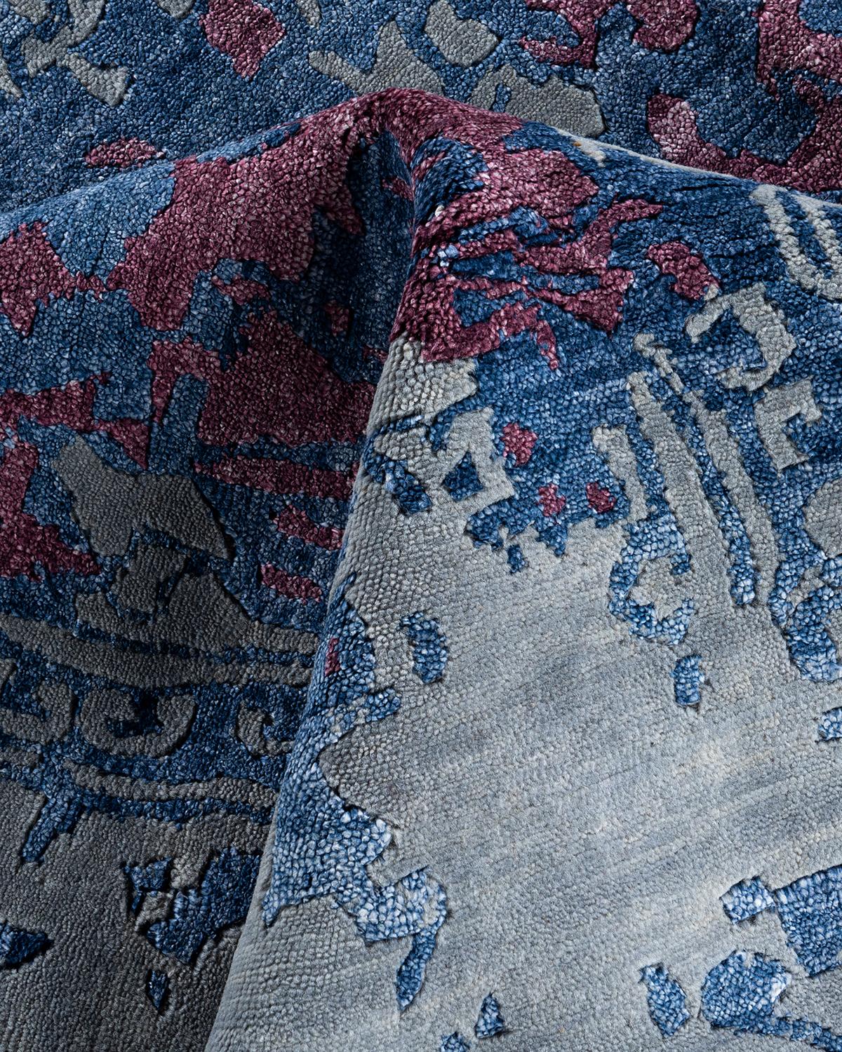 Alfombra de lana y seda abstracta anudada a mano, moderna y contemporánea 9'2 