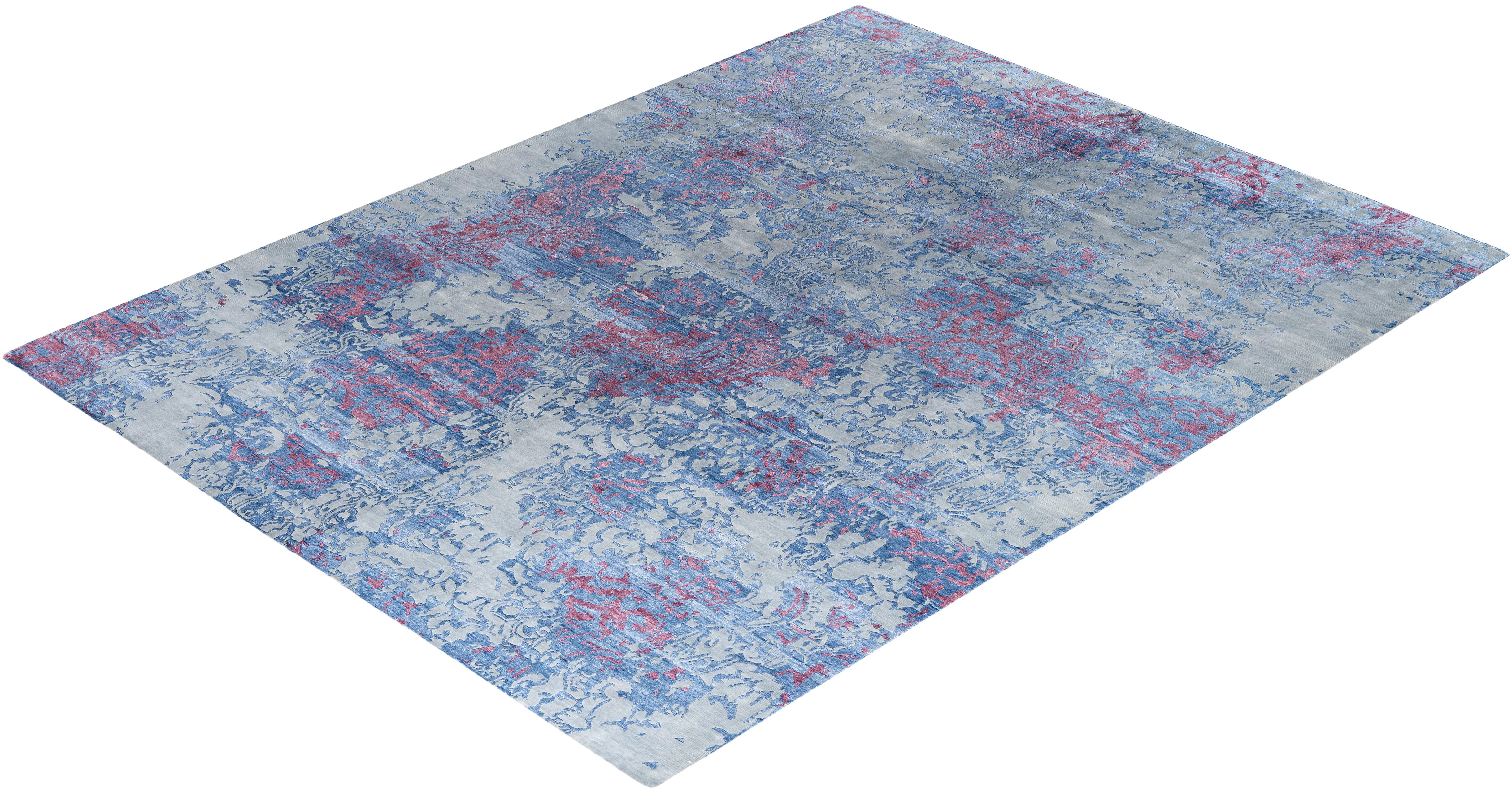 Alfombra de lana y seda abstracta anudada a mano, moderna y contemporánea 9'2 