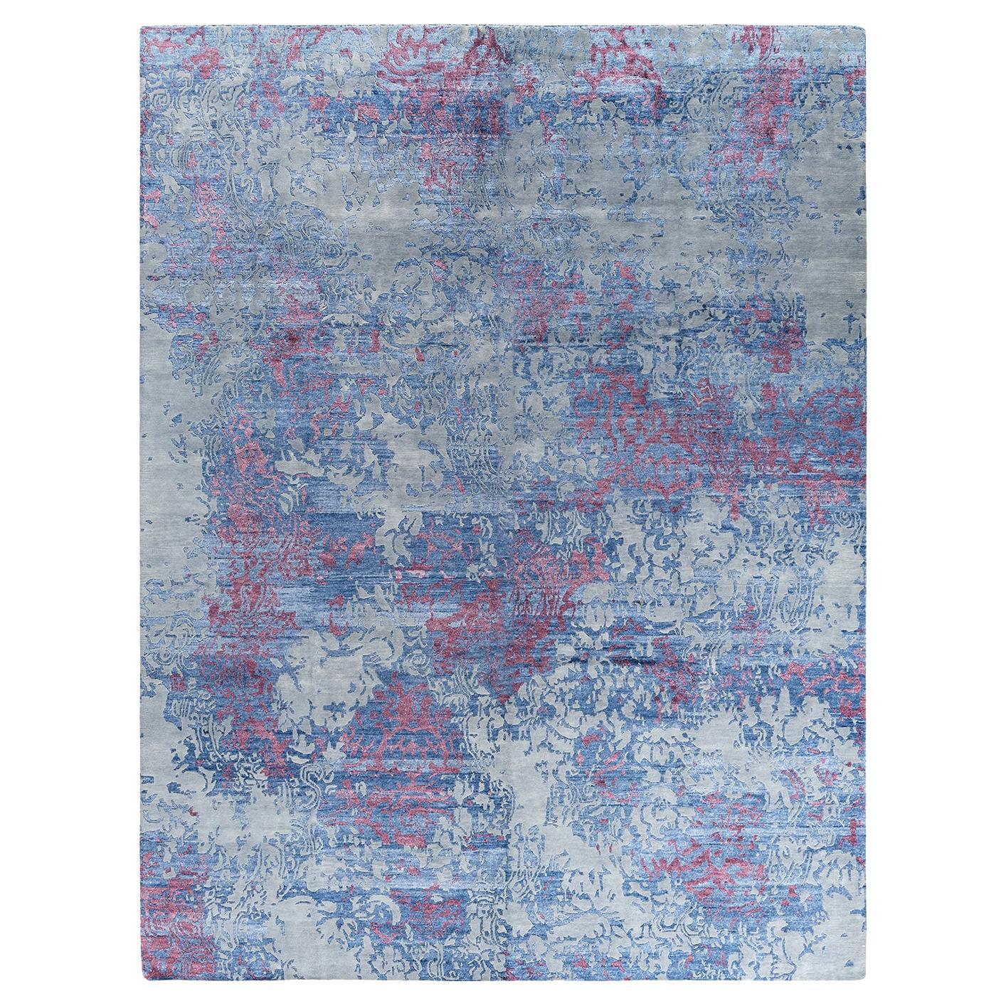 Contemporary Modern Hand Knotted Abstract Silk & Wool Gray Area Rug 9'2"x11'10"