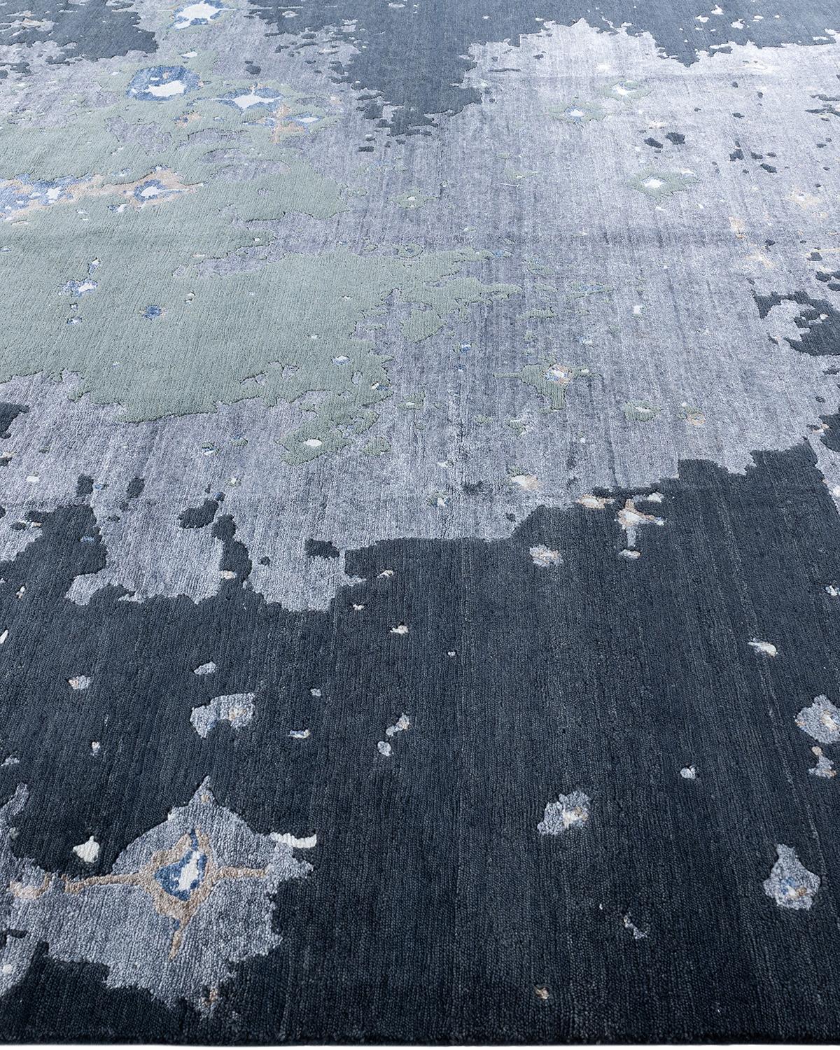 Annodato a mano Tappeto moderno e contemporaneo in seta astratta e lana grigio annodato a mano 9'3