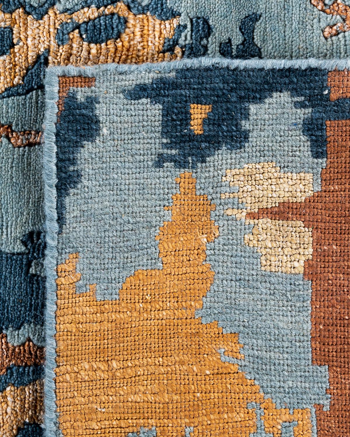 Tapis contemporain moderne noué à la main, abstrait, en soie et laine, vert 8'1