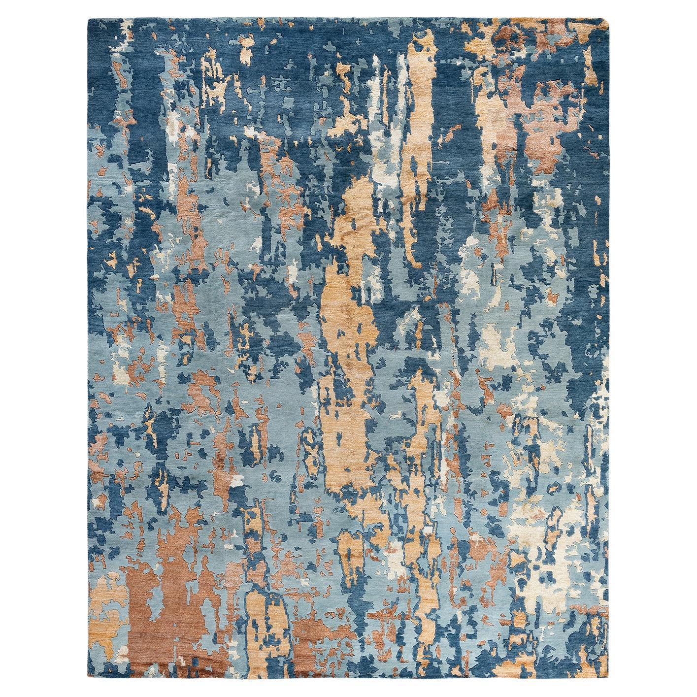 Contemporary Modern Hand Knotted Abstract Silk & Wool Green Area Rug 8'1" x 10"2
