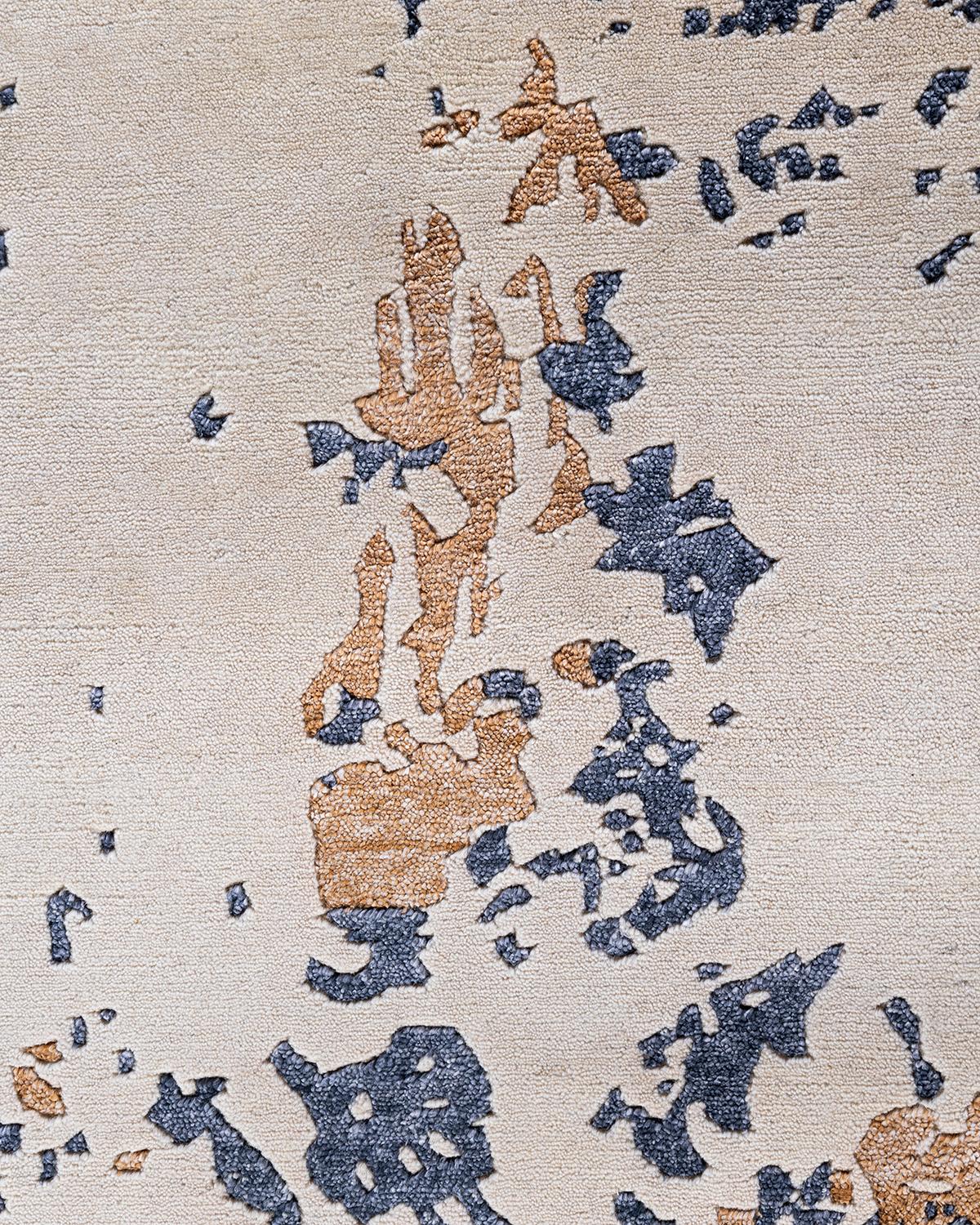 Indiano Tappeto contemporaneo moderno annodato a mano in seta e lana avorio 8'2