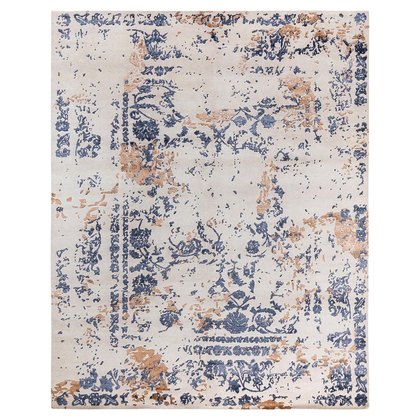 Contemporary Modern Hand Knotted Abstract Silk & Wool Ivory Area Rug 8'2" x10'1"
