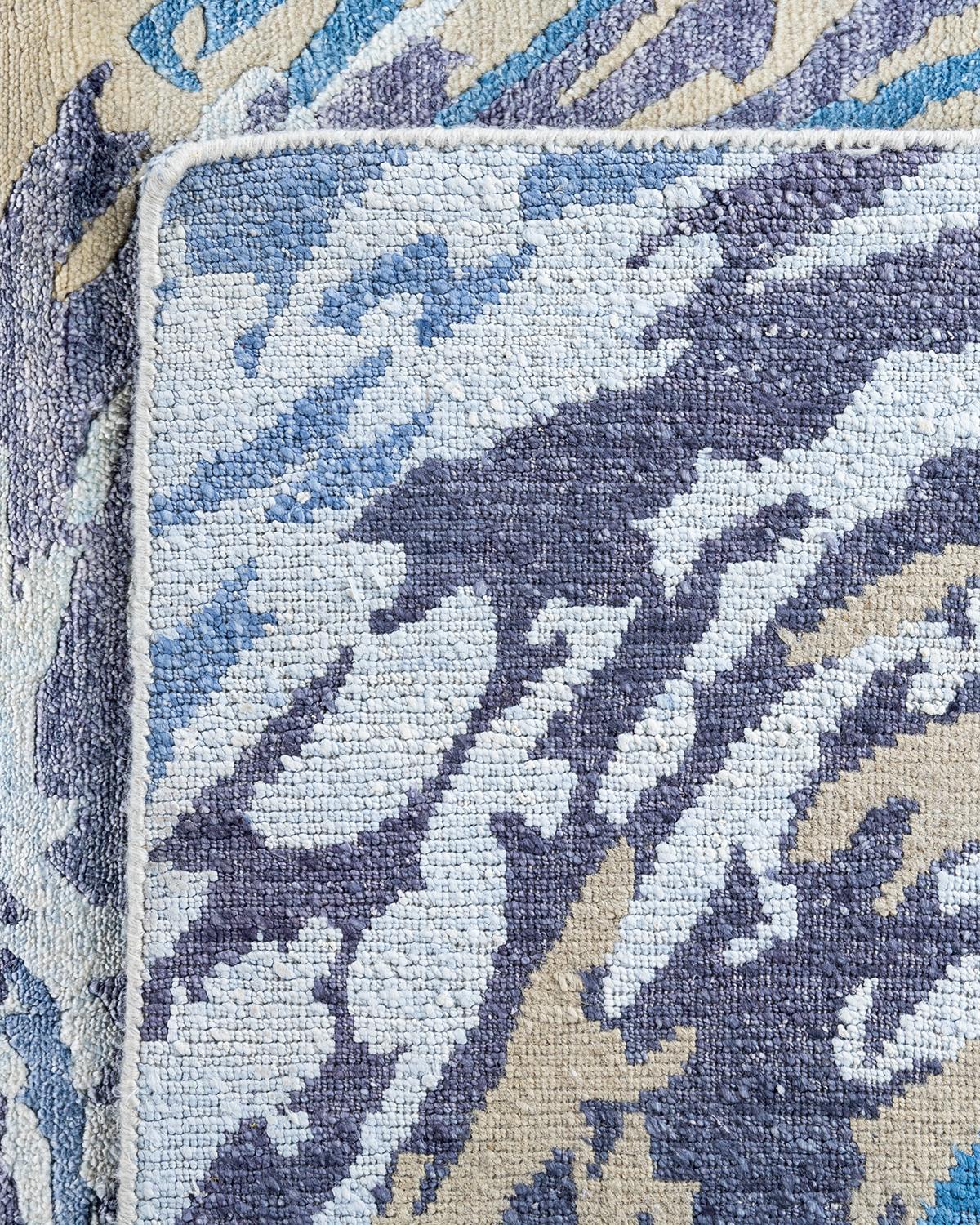 Contemporary Modern Hand Knotted Abstract Silk & Wool Ivory Area Rug 9'1