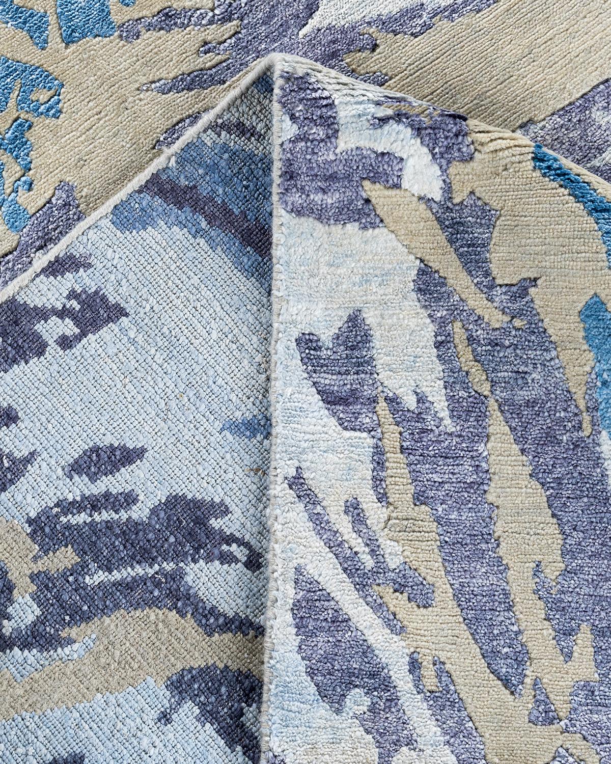 Contemporary Modern Hand Knotted Abstract Silk & Wool Ivory Area Rug 9'1