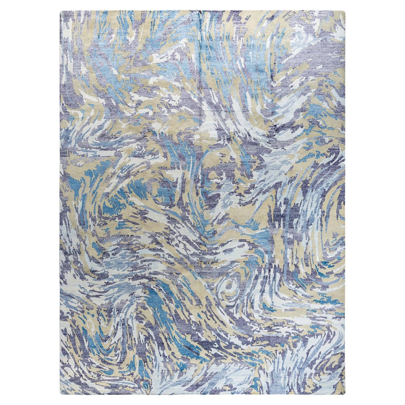 Contemporary Modern Hand Knotted Abstract Silk & Wool Ivory Area Rug 9'1" x12'0"