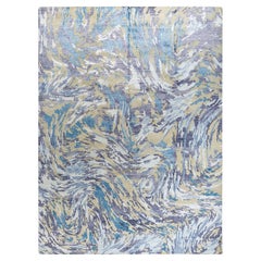 Contemporary Modern Hand Knotted Abstract Silk & Wool Ivory Area Rug 9'1" x12'0"