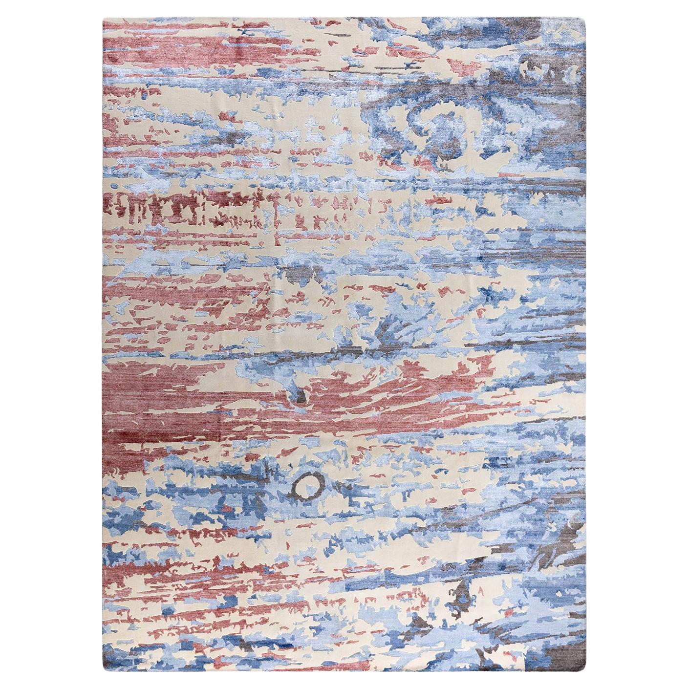 Contemporary Modern Hand Knotted Abstract Silk & Wool Ivory Area Rug 9'1" x12'2"