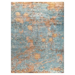 Contemporary Modern Hand Knotted Abstract Silk 
Wool Light Blue Area Rug