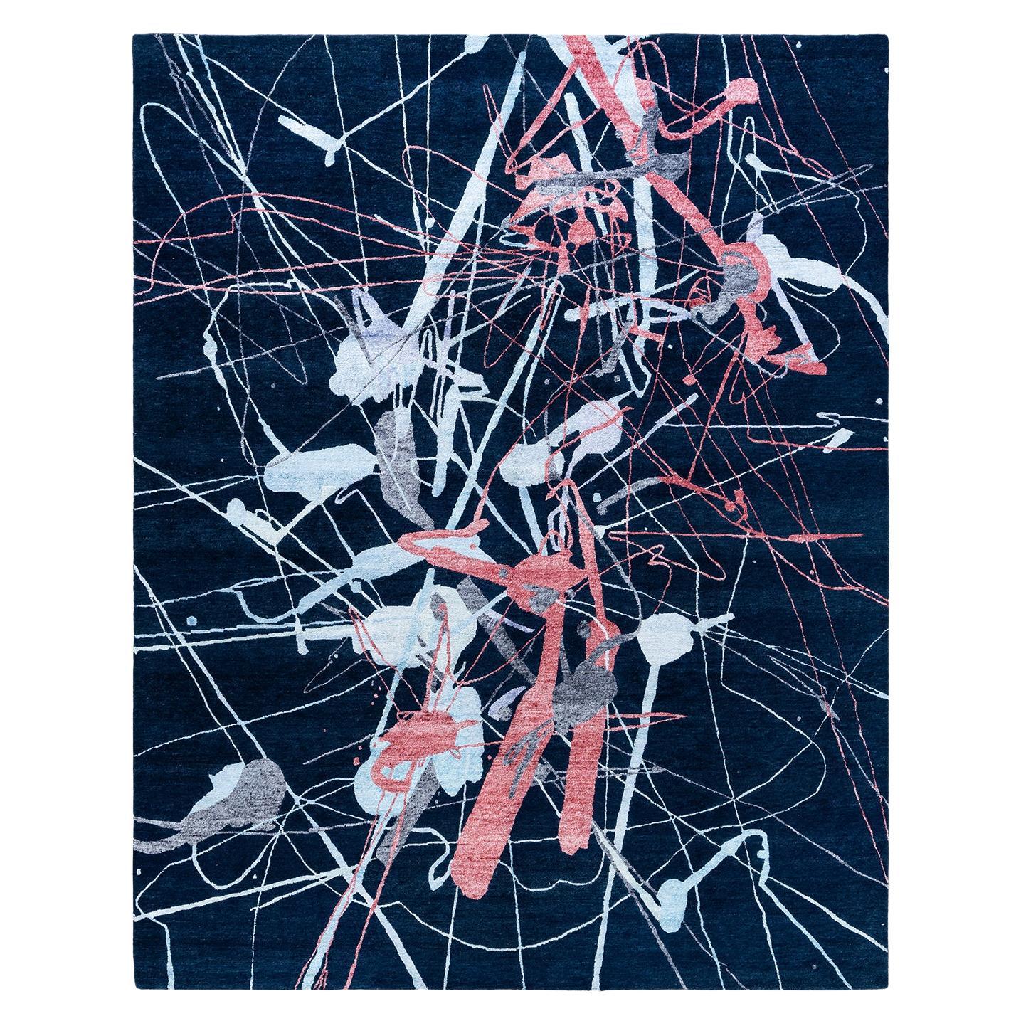 Contemporary Modern Hand Knotted Abstract Silk & Wool Navy Area Rug 8'0" x 10'1"