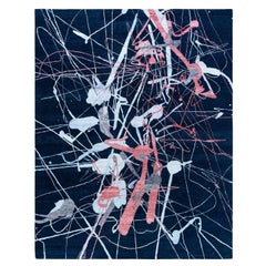 Contemporary Modern Hand Knotted Abstract Silk & Wool Navy Area Rug 8'0" x 10'1"