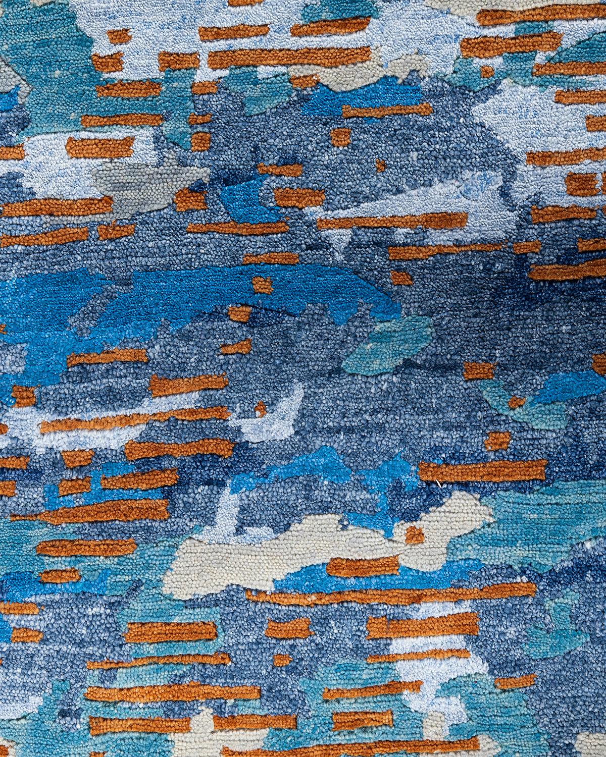 Alfombra de lana y seda abstracta anudada a mano, moderna y contemporánea 9'1