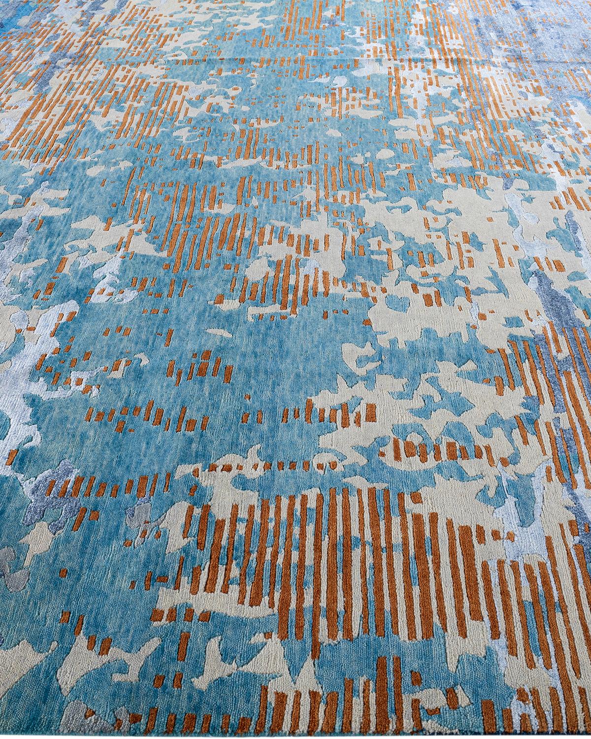 Alfombra de lana y seda abstracta anudada a mano, moderna y contemporánea 9'1