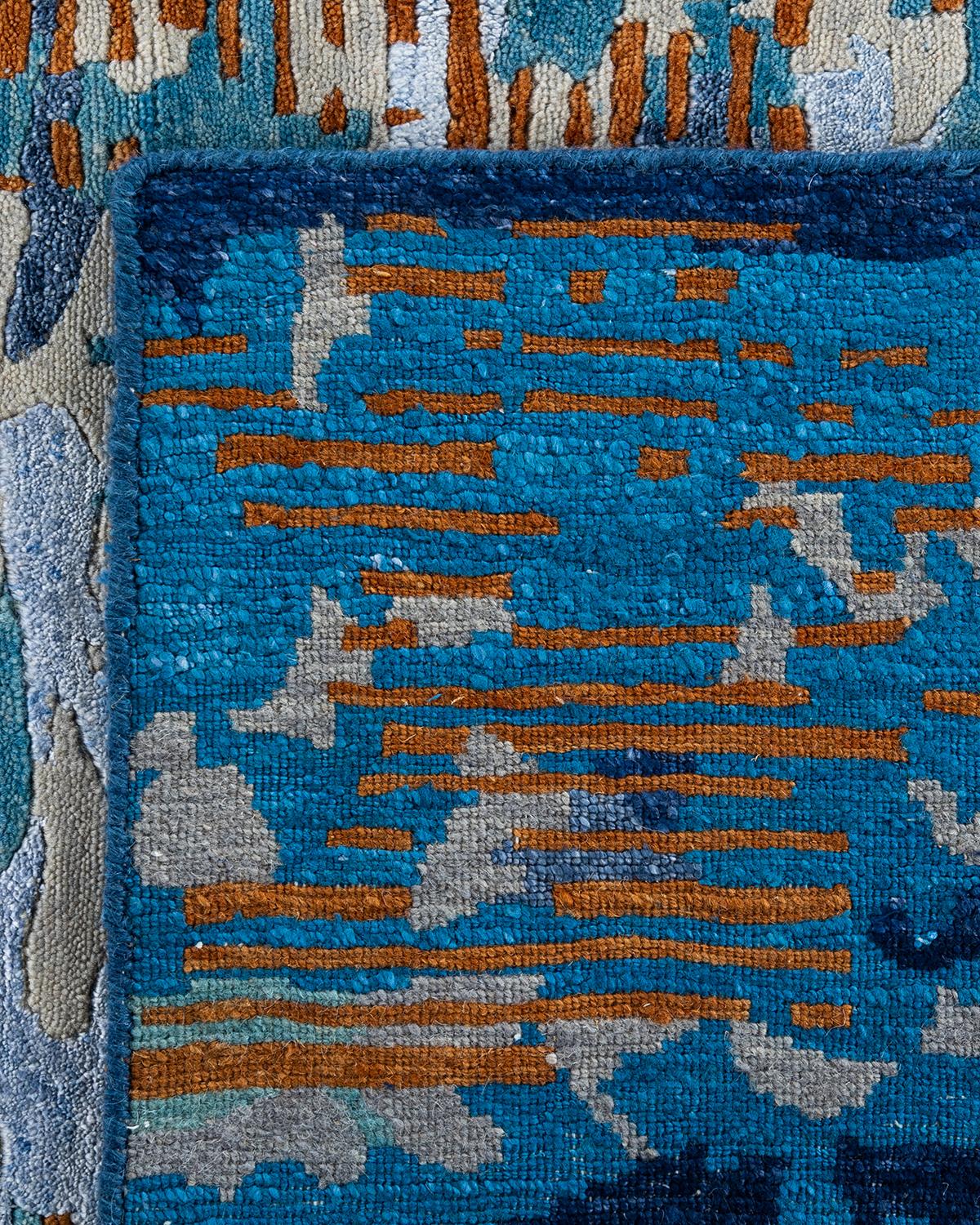 Alfombra de lana y seda abstracta anudada a mano, moderna y contemporánea 9'1