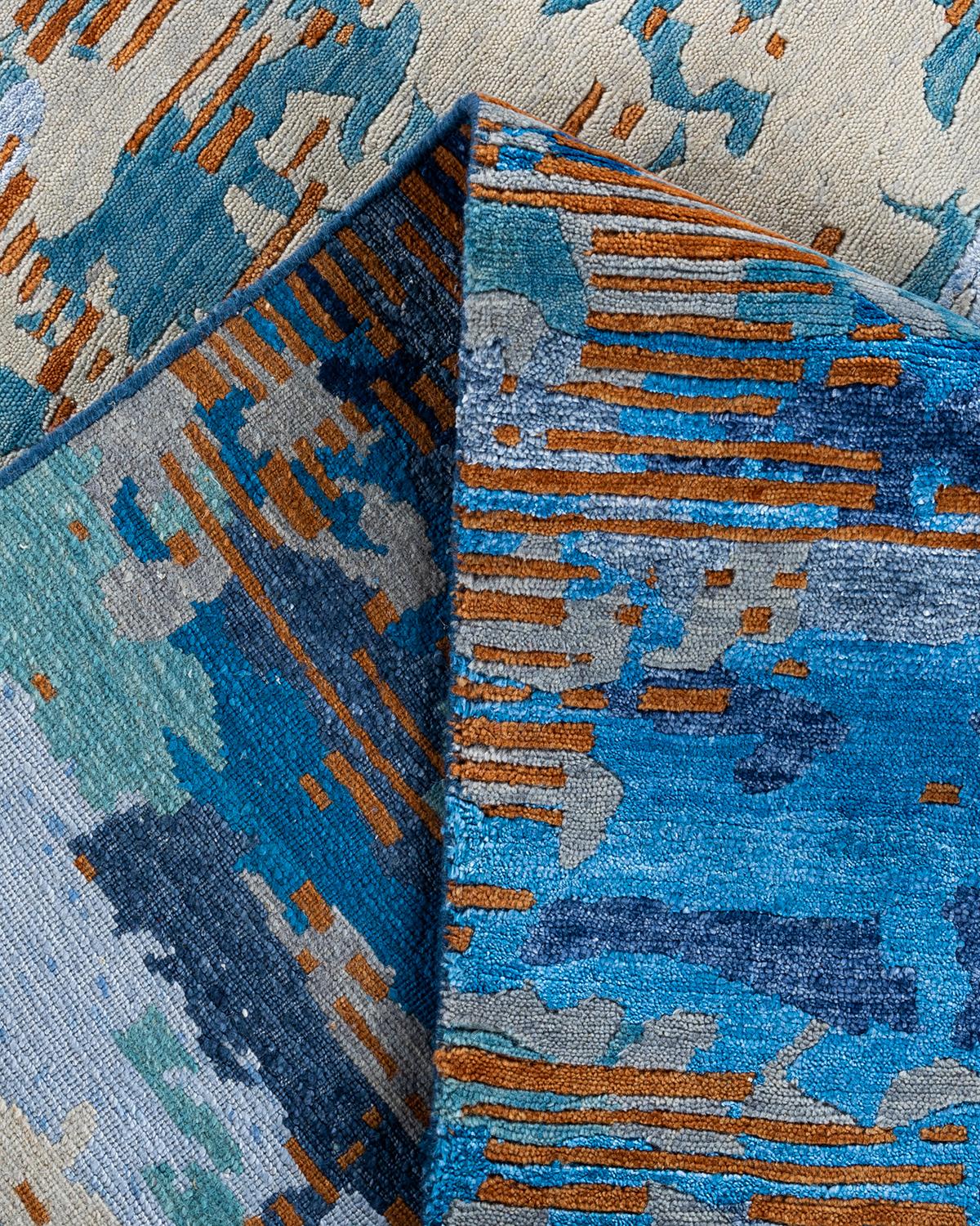 Alfombra de lana y seda abstracta anudada a mano, moderna y contemporánea 9'1