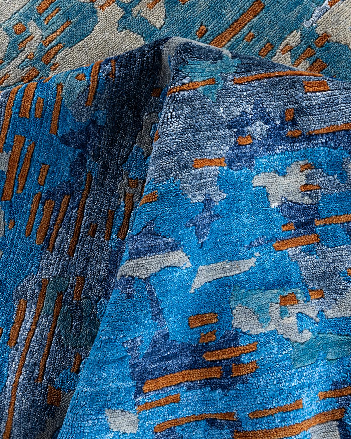 Alfombra de lana y seda abstracta anudada a mano, moderna y contemporánea 9'1