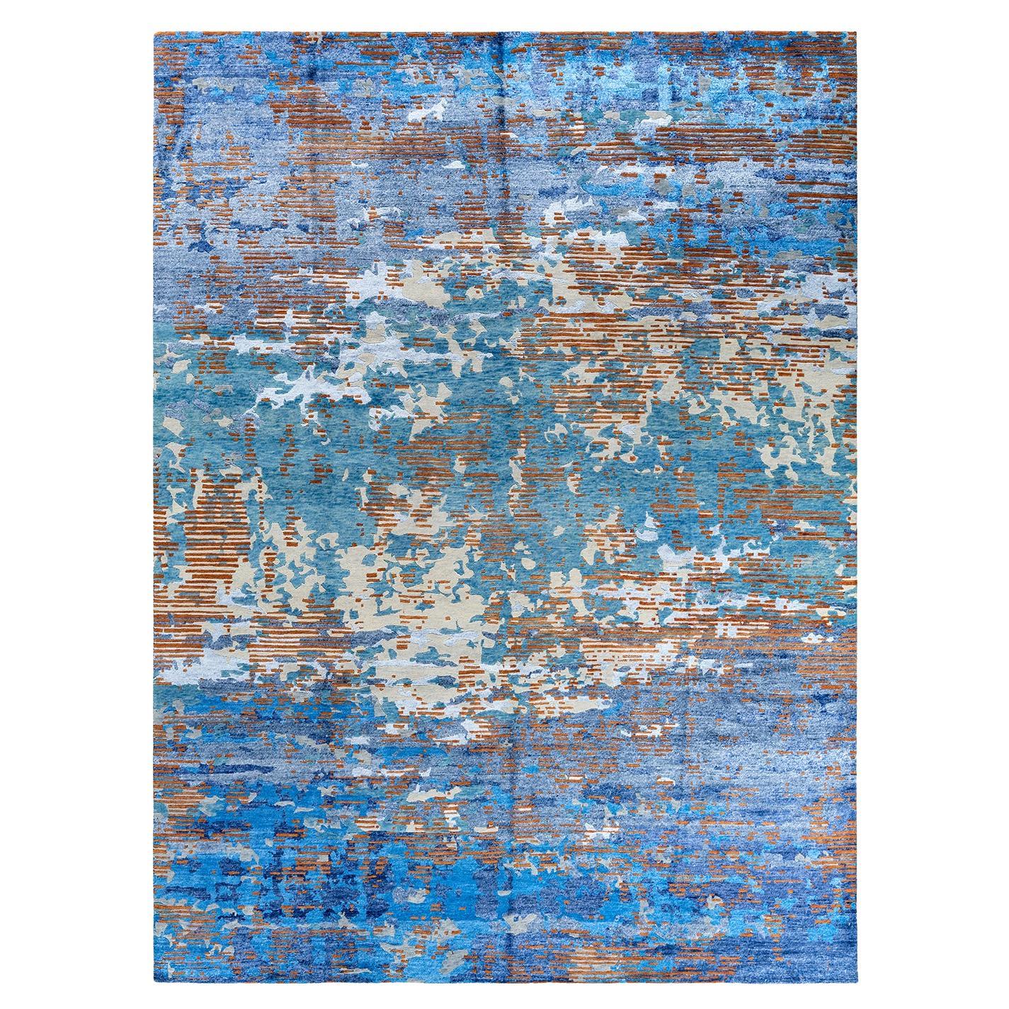 Contemporary Modern Hand Knotted Abstract Silk & Wool Navy Area Rug 9'1" x 12'3"
