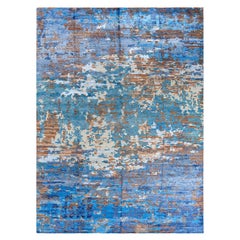 Contemporary Modern Hand Knotted Abstract Silk & Wool Navy Area Rug 9'1" x 12'3"