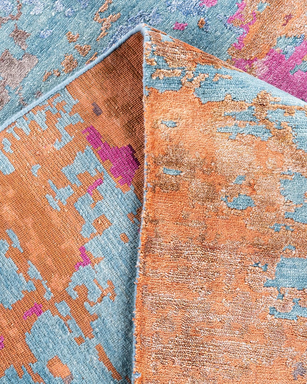 Contemporary Modern Hand Knotted Abstract Silk & Wool Pink Area Rug 9'2