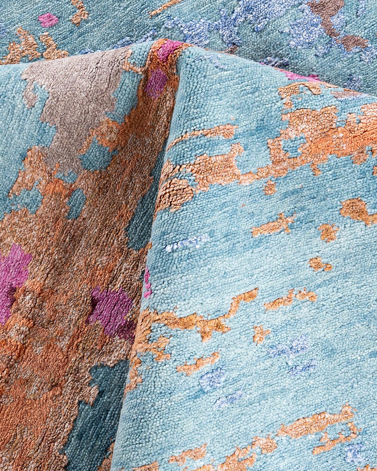 Contemporary Modern Hand Knotted Abstract Silk & Wool Pink Area Rug 9'2