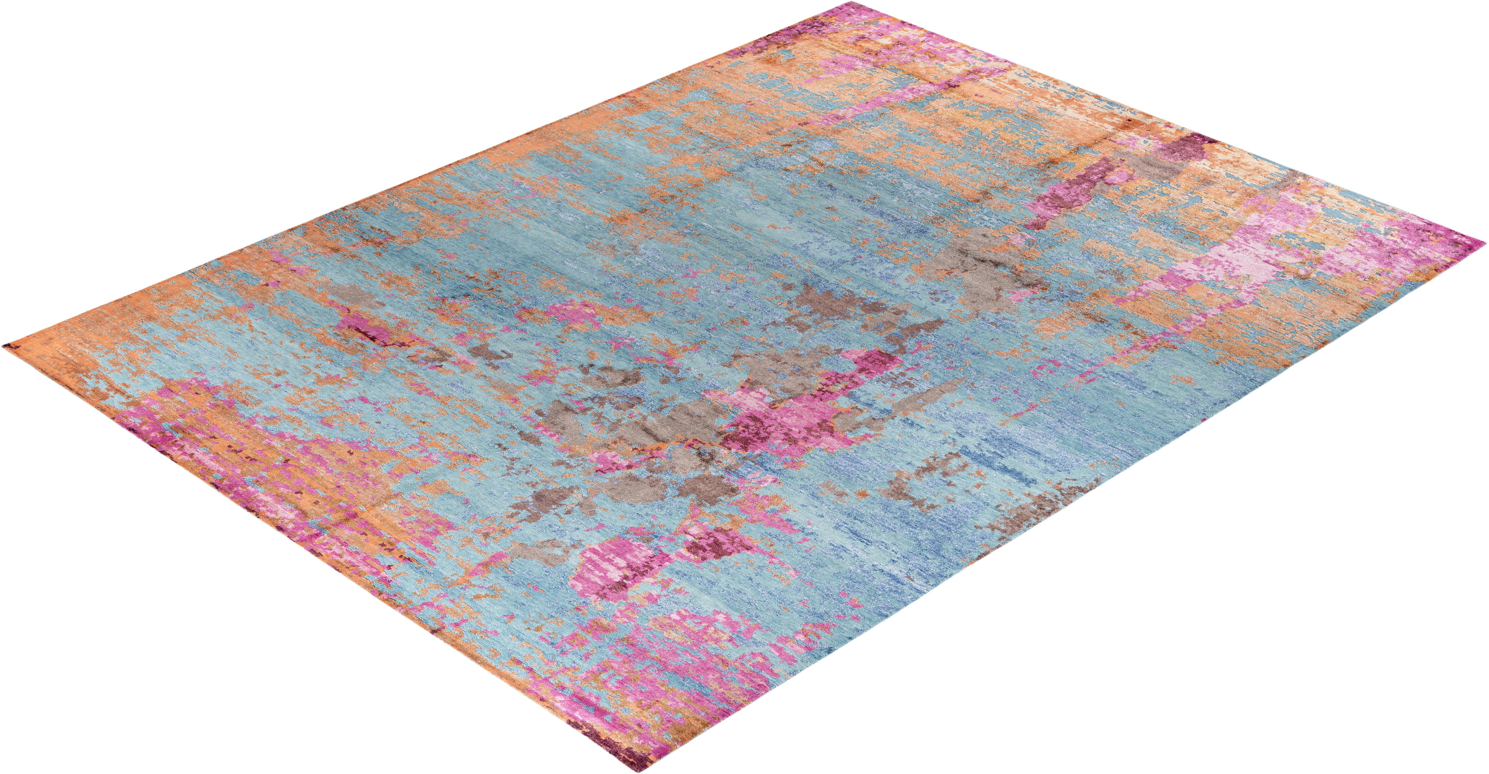 Contemporary Modern Hand Knotted Abstract Silk & Wool Pink Area Rug 9'2