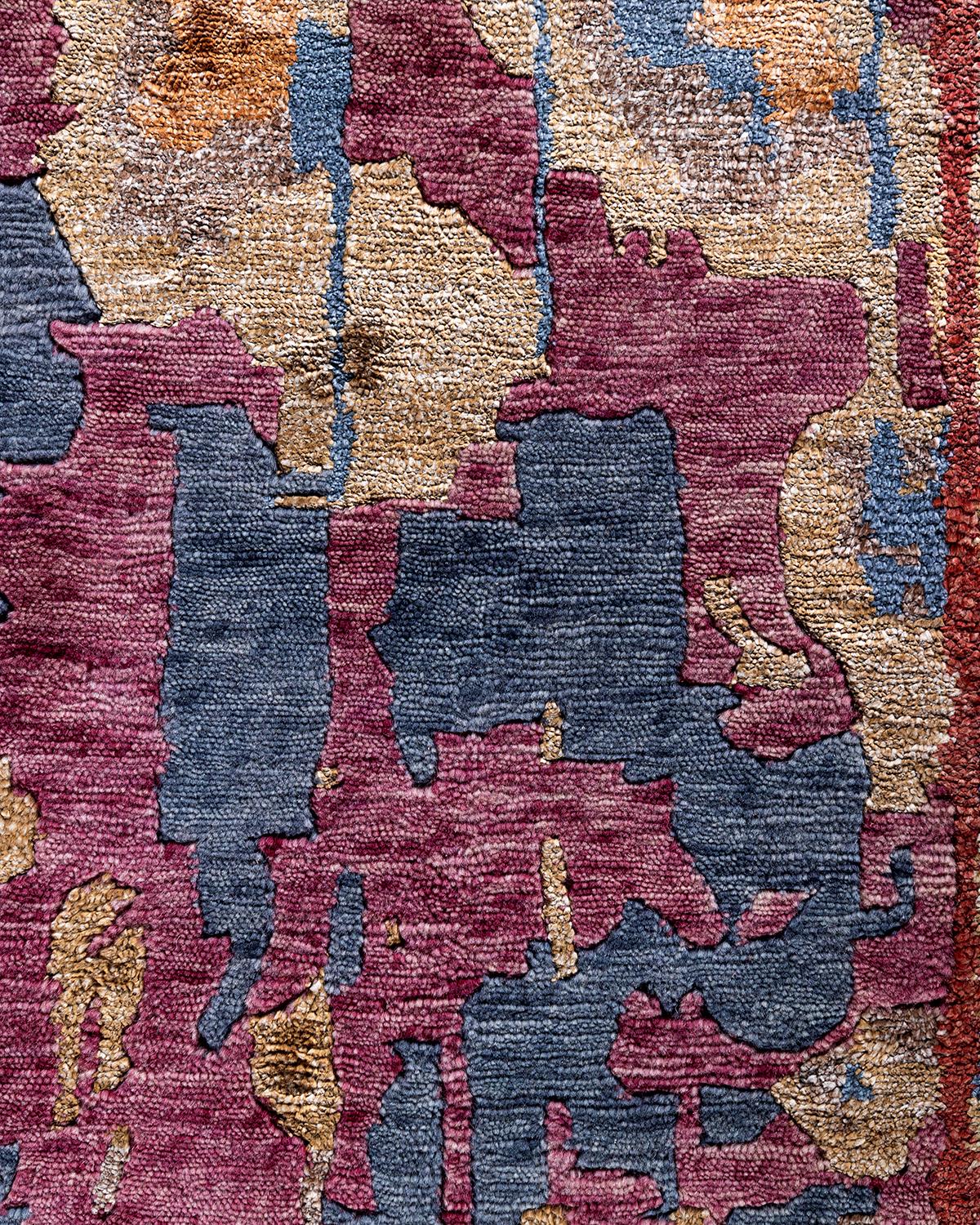 Contemporary Modern Hand Knotted Abstract Silk & Wool Pink Area Rug 9'3