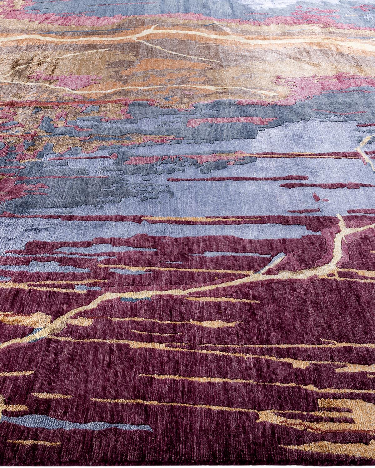 Contemporary Modern Hand Knotted Abstract Silk & Wool Pink Area Rug 9'3