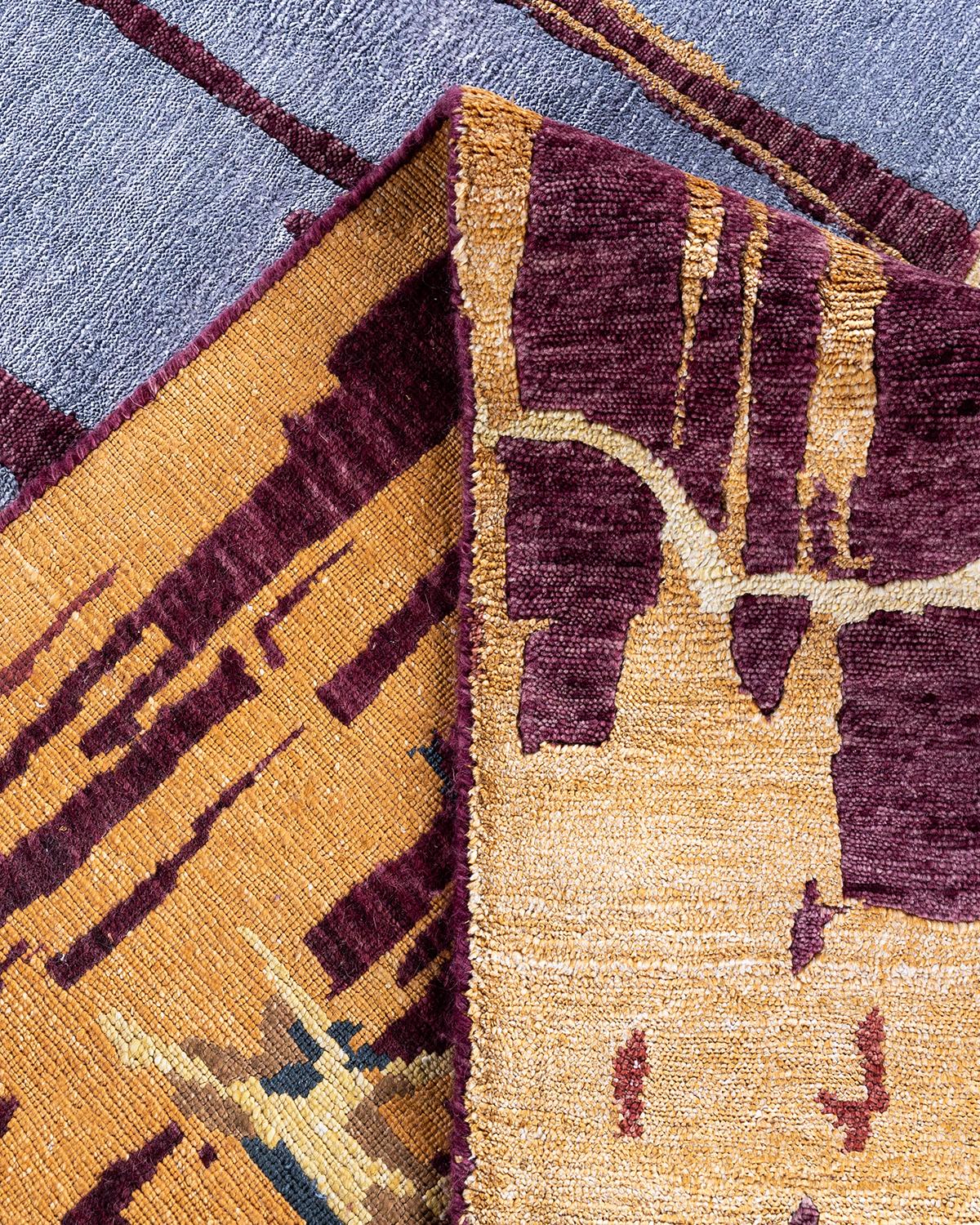 Contemporary Modern Hand Knotted Abstract Silk & Wool Pink Area Rug 9'3