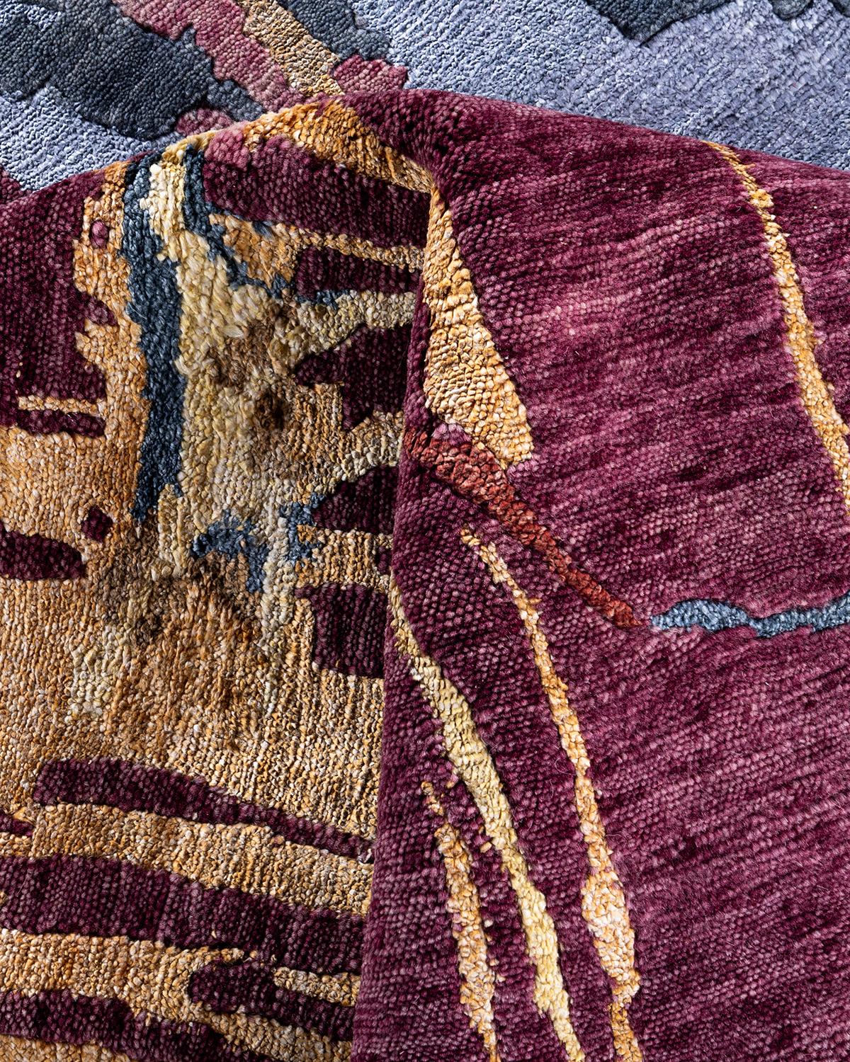 Contemporary Modern Hand Knotted Abstract Silk & Wool Pink Area Rug 9'3