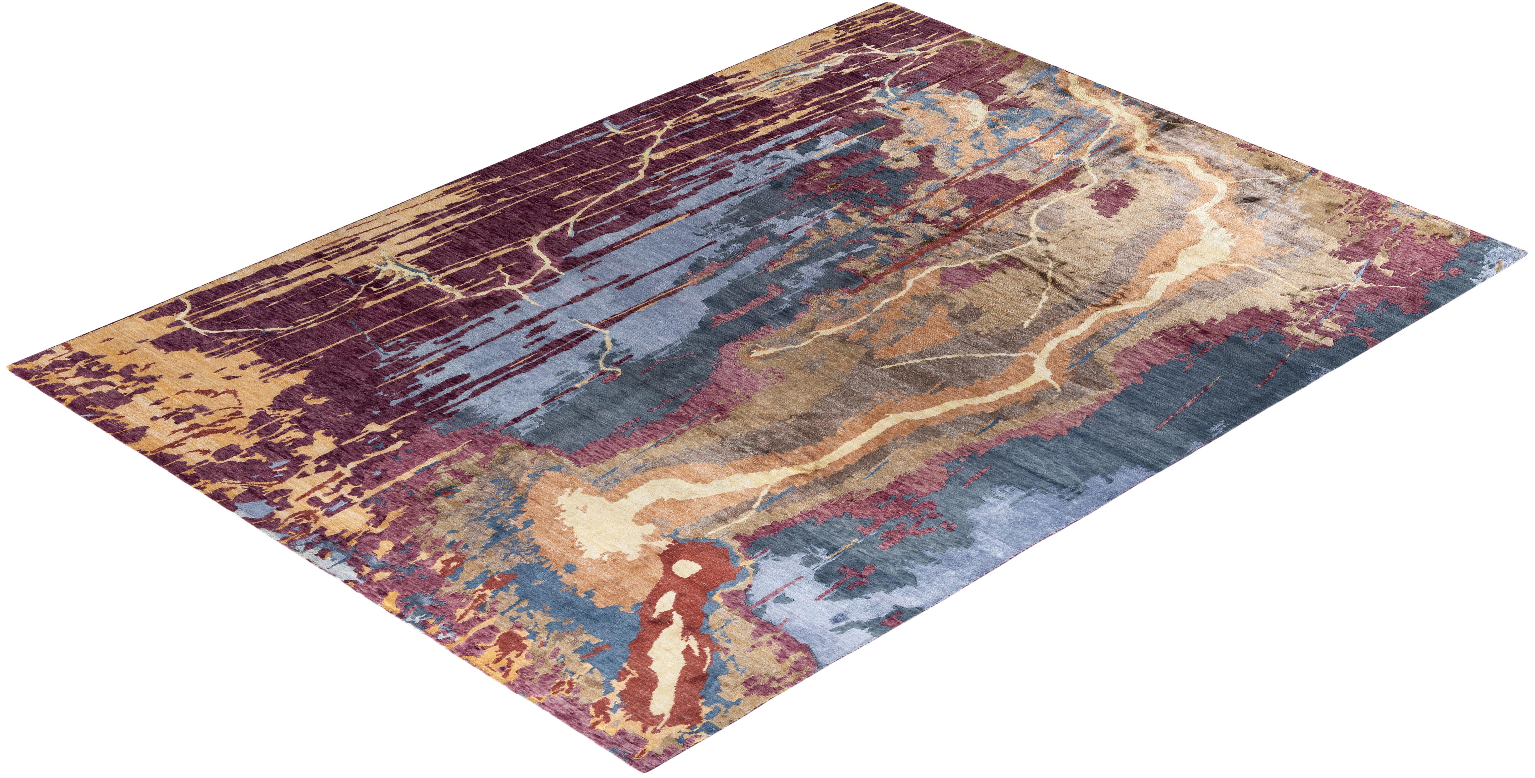 Contemporary Modern Hand Knotted Abstract Silk & Wool Pink Area Rug 9'3