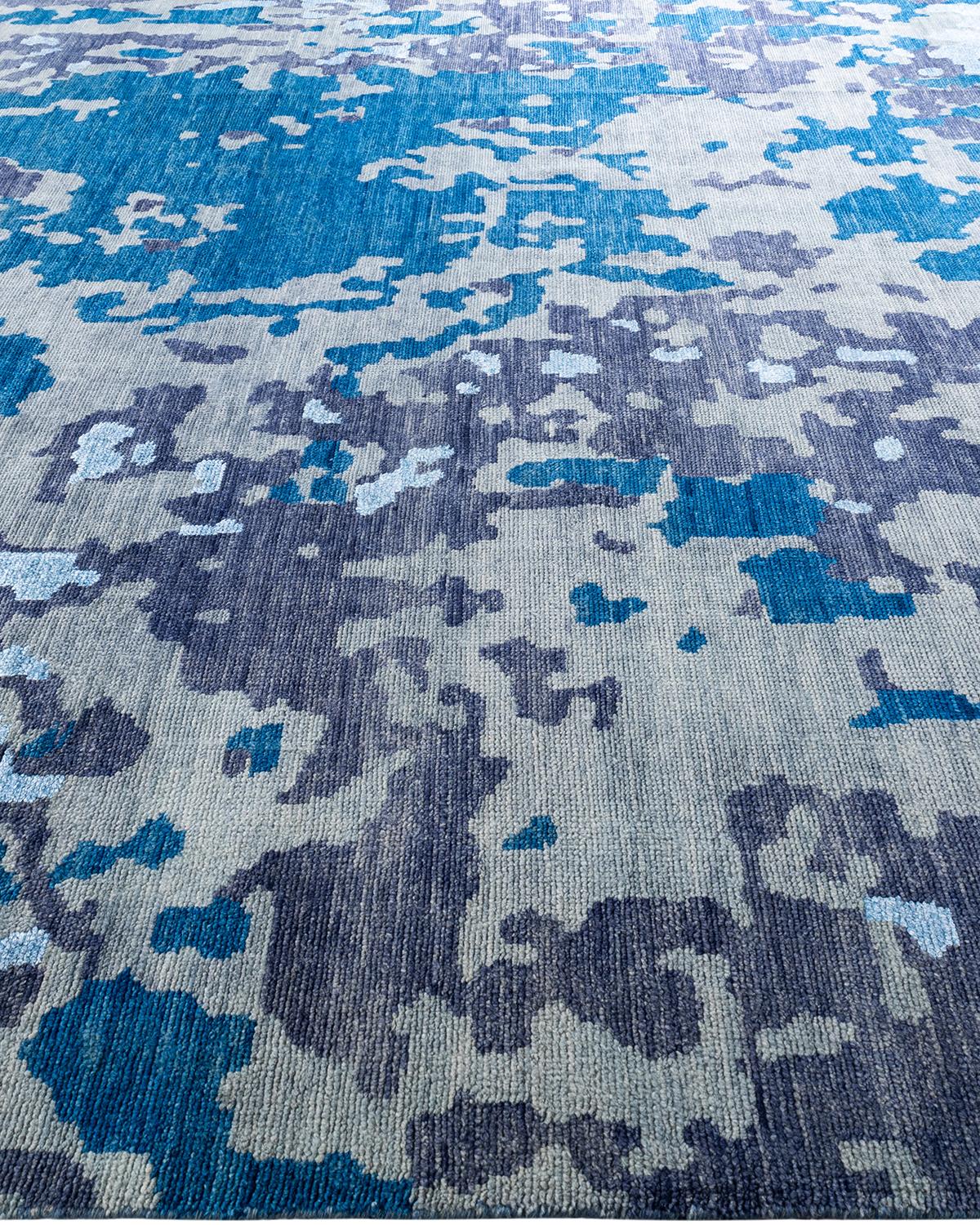Contemporary Modern Hand Knotted Abstract Silk & Wool Sand Area Rug 8'10 