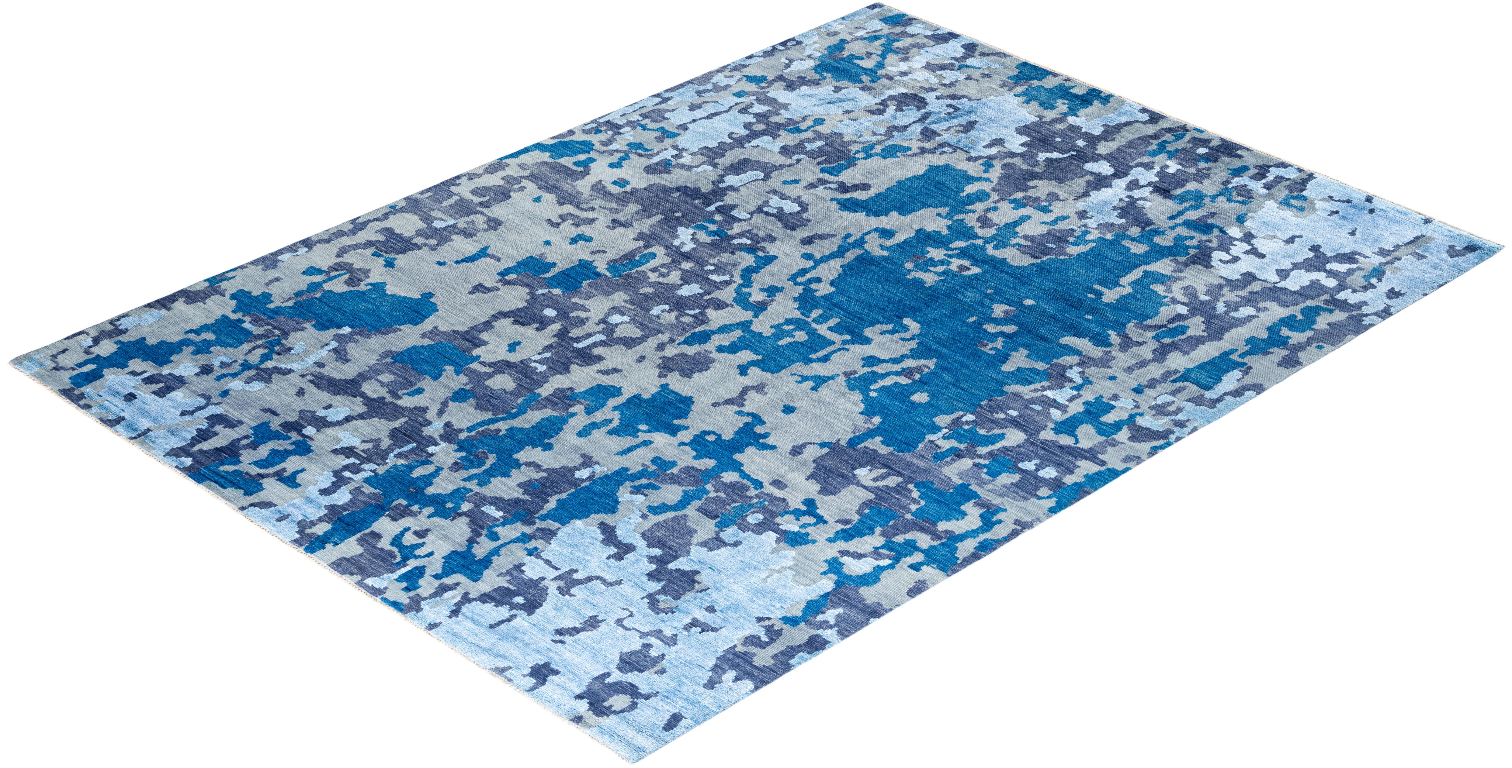 Contemporary Modern Hand Knotted Abstract Silk & Wool Sand Area Rug 8'10 