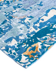 Alfombra Abstracta Contemporánea Moderna Anudada a Mano de Seda y Lana Blanca 9'2" x 12'1