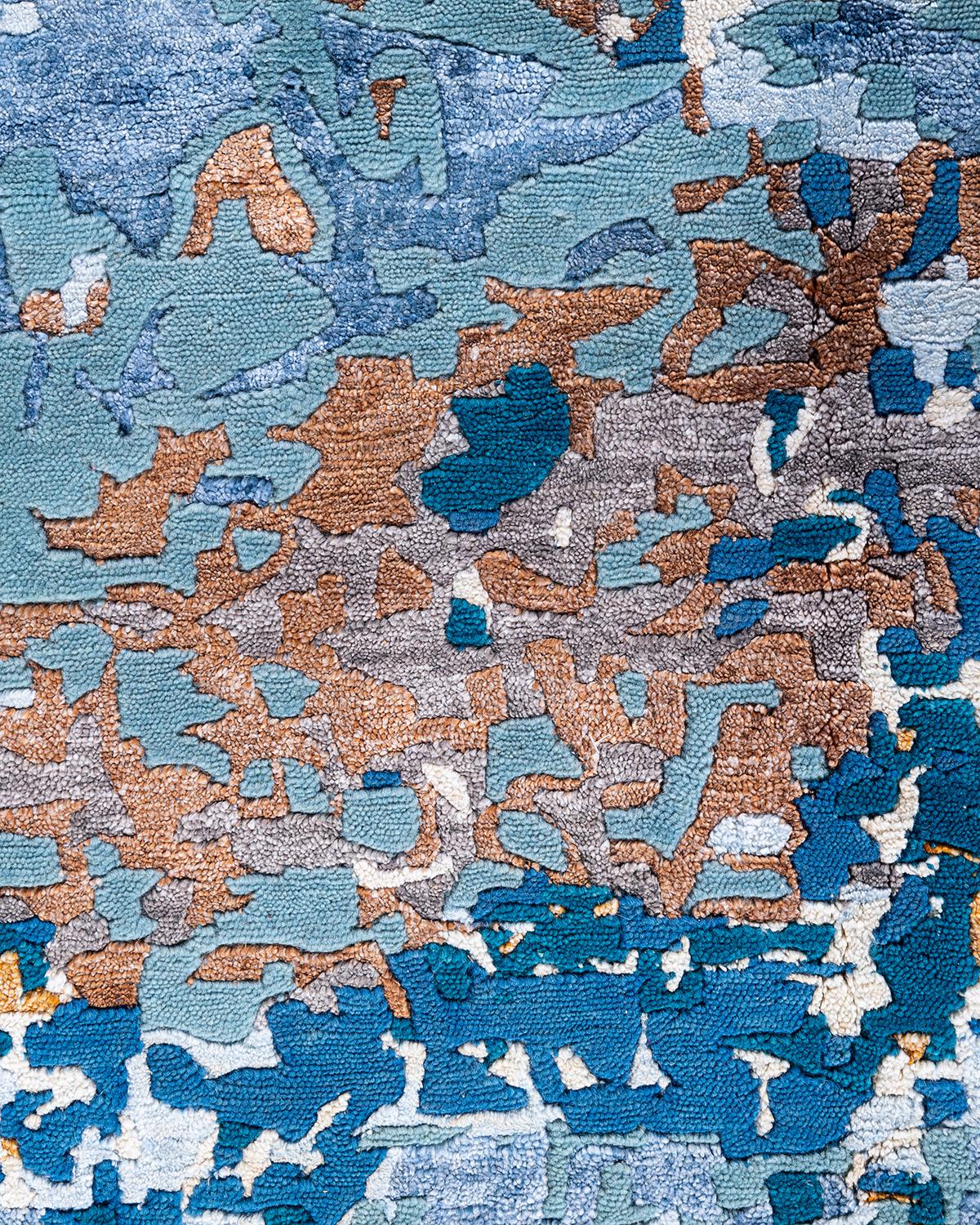 Alfombra Abstracta Contemporánea Moderna Anudada a Mano de Seda y Lana Blanca 9'2