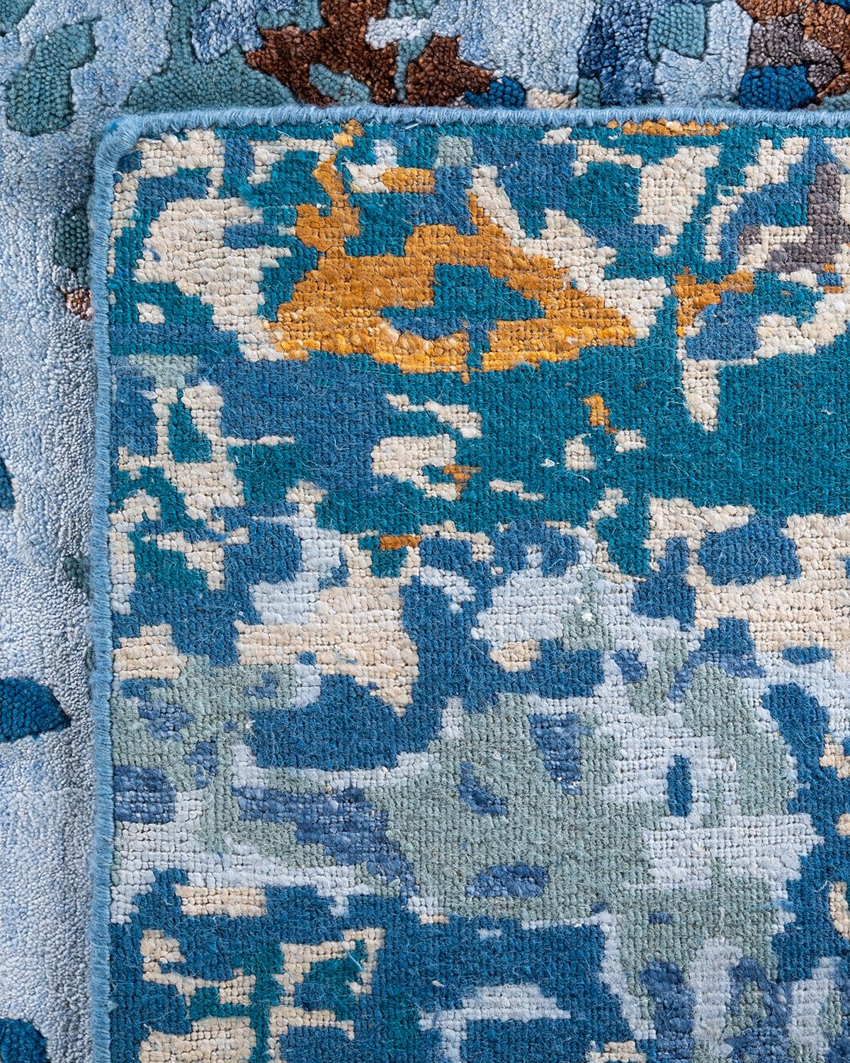 Alfombra Abstracta Contemporánea Moderna Anudada a Mano de Seda y Lana Blanca 9'2